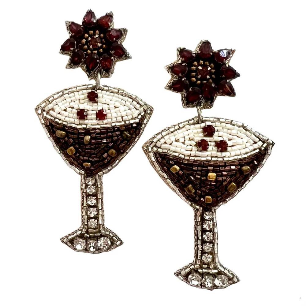 NEW ALLIE BEADS women's espresso martini earrings in red, white